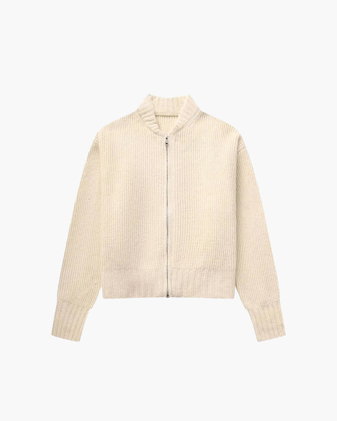 Amelia Dame Cardigan – Vintage grå strikket med lynlås - Auvéla