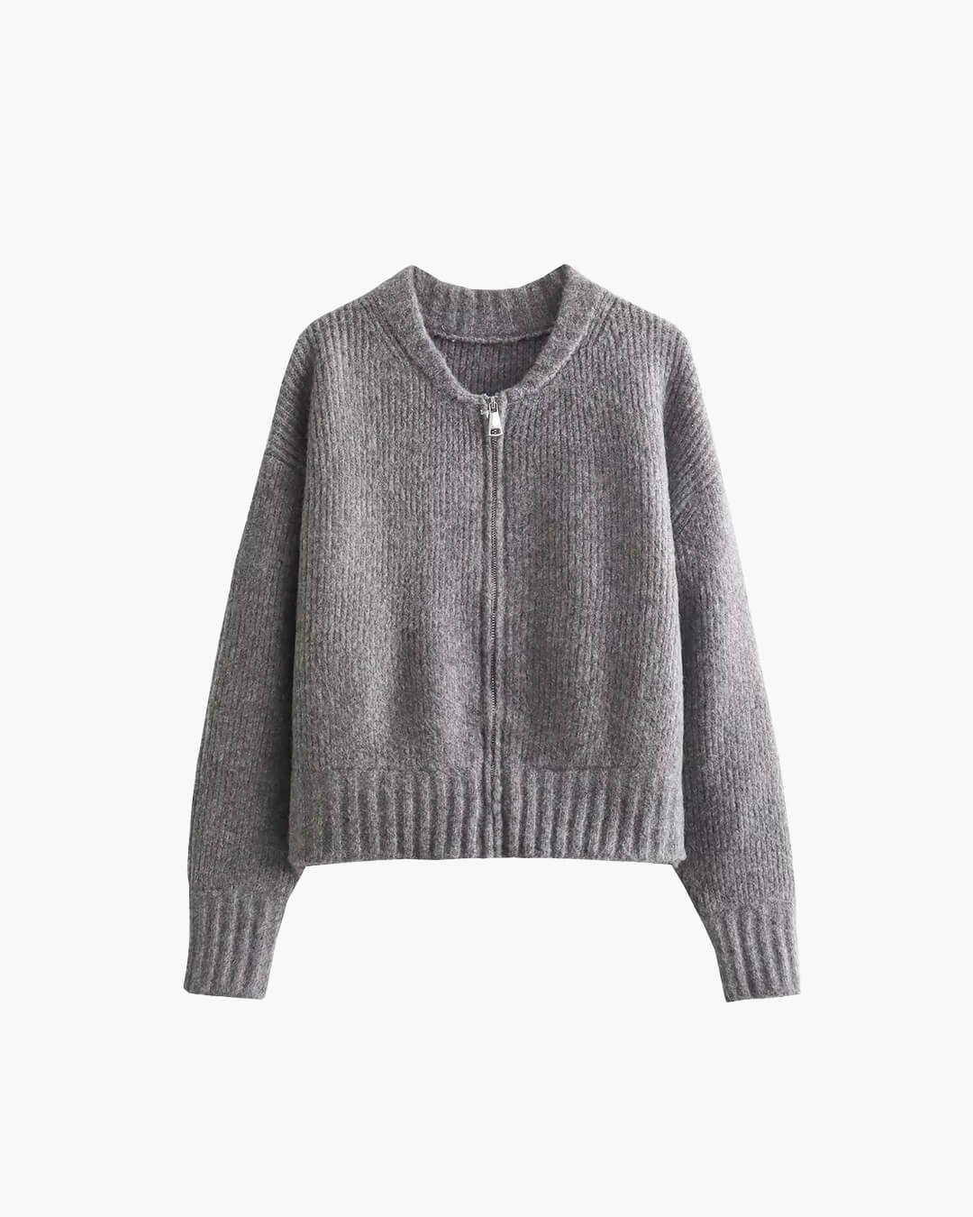 Amelia Dame Cardigan – Vintage grå strikket med lynlås - Auvéla
