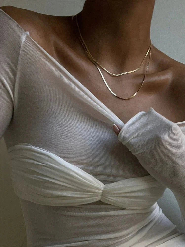 Sara Mesh Gennemsigtig Off-Shoulder Top - Auvéla