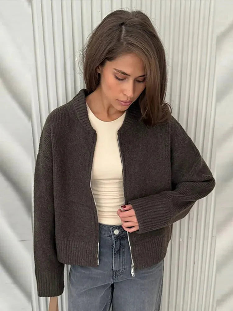 Olane Dames lange cardigan med lynlås – elegant strik - Auvéla