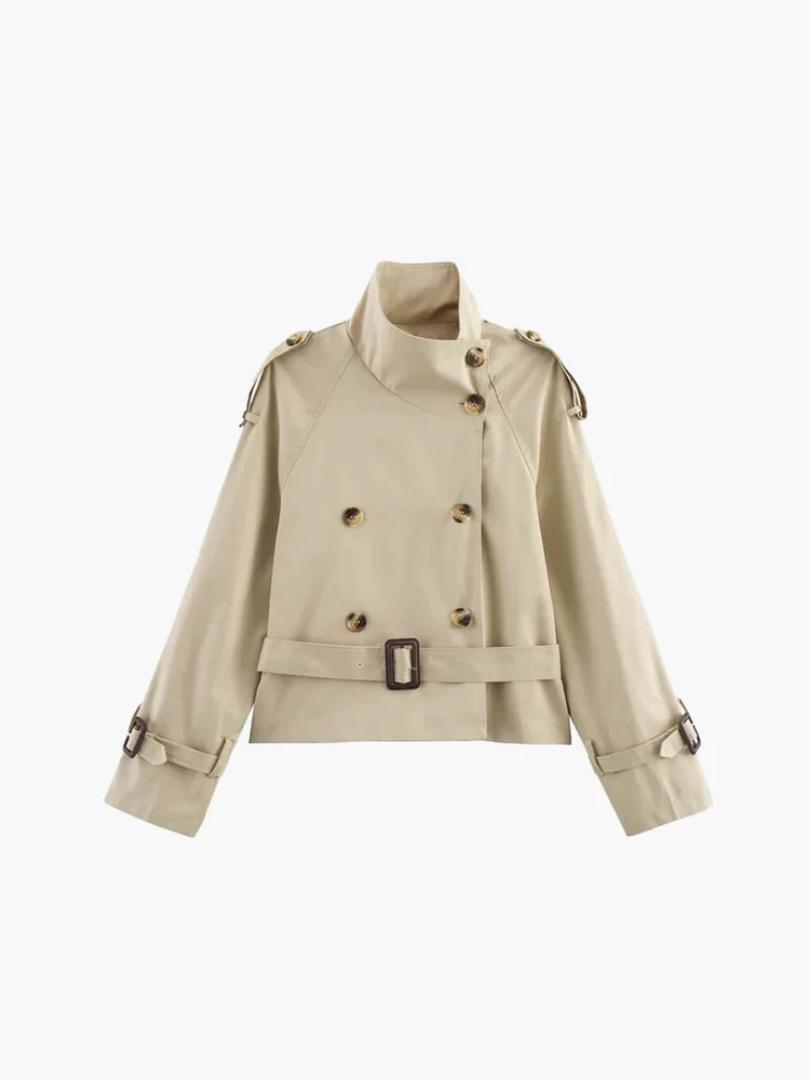 Lyss Kort dame trenchcoat – stilfuld efterårsjakke med bælte - Auvéla