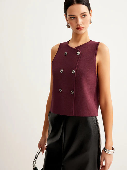 Nina | Petite chic pullover vest med knapdetalje - Auvéla