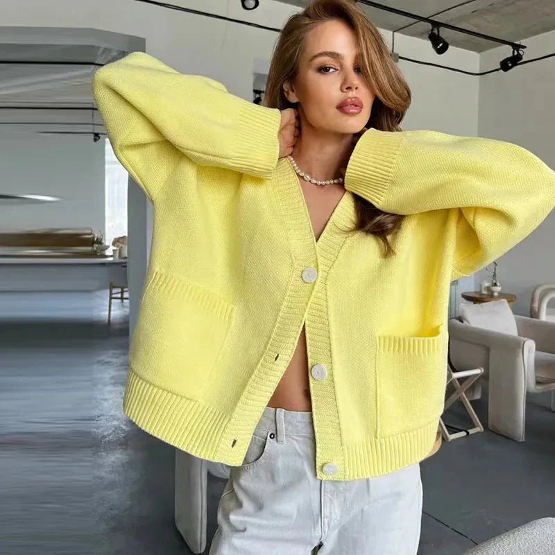 Mina  Lang damescardigan med V-udskæring - Auvéla