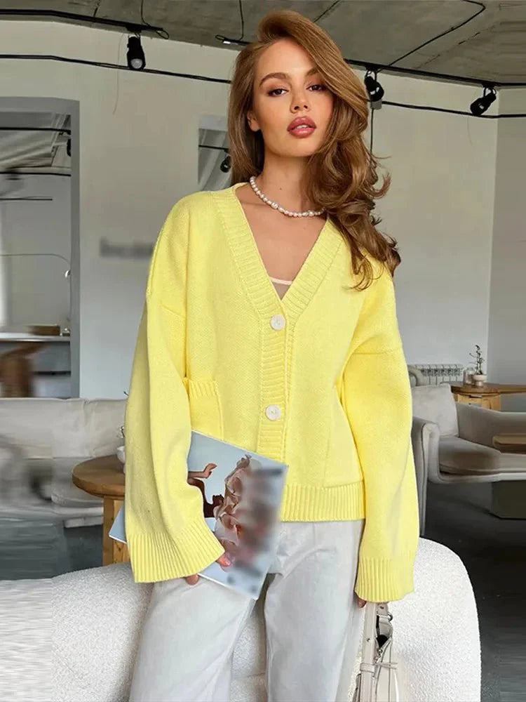 Mina  Lang damescardigan med V-udskæring - Auvéla