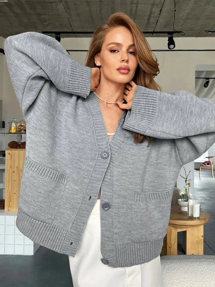 Mina  Lang damescardigan med V-udskæring - Auvéla