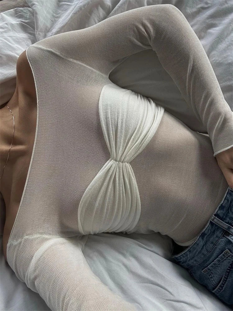 Sara Mesh Gennemsigtig Off-Shoulder Top - Auvéla