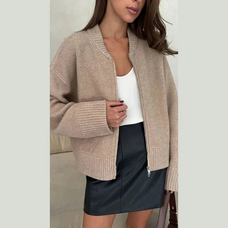 Olane Dames lange cardigan med lynlås – elegant strik - Auvéla
