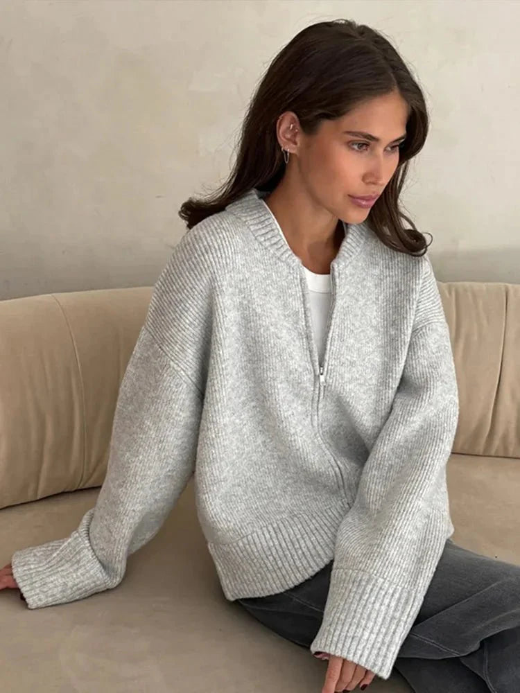 Olane Dames lange cardigan med lynlås – elegant strik - Auvéla